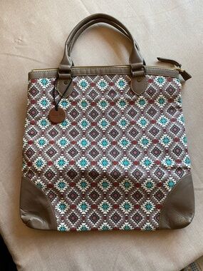 Myra Bag Multicolor Aztec Tote with Brown Trim